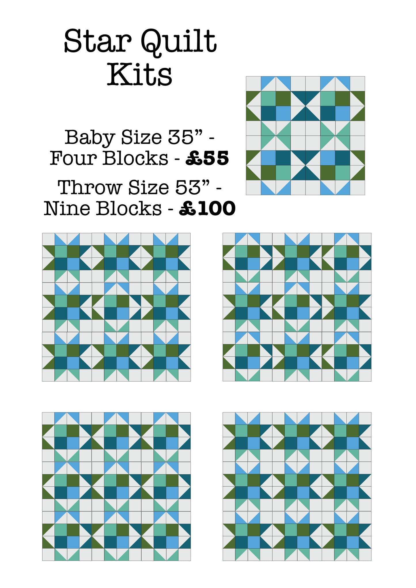 Baby Star Quilt Kit - Bluey Greens